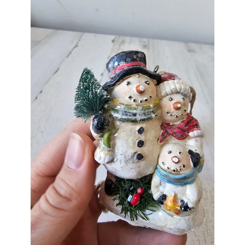 Crackle snowman jointed family ornament‎ Xmas set tree